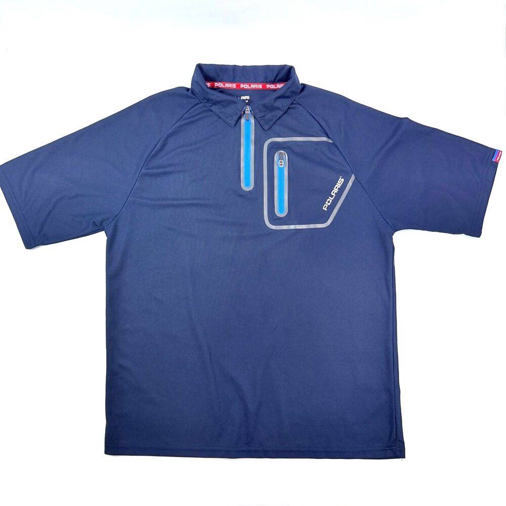 Polaris Mens Large Quarter‎ Zip Tech Polo Blue Performance Short Sleeve Jersey